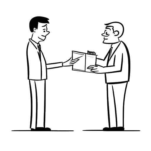 Line art drawing of a person donating money to an organization opposing a political candidate, representing Moritz donating to the Lincoln Project opposing Donald Trump's re-election.