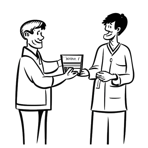 Line art drawing of a person donating money to educational institutions and the ACLU, representing Moritz's philanthropic efforts.
