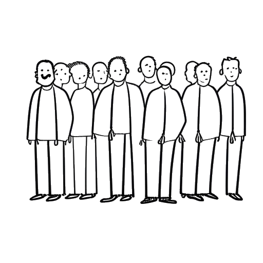 Desenho de arte linear de uma pessoa se juntando a um grupo, representando Moritz entrando na Sequoia Capital em 1986.