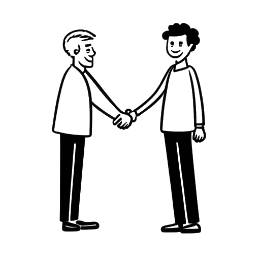 Desenho de arte de linha de duas pessoas apertando as mãos, representando Moritz como cofundador da Technologic Partners em 1986.