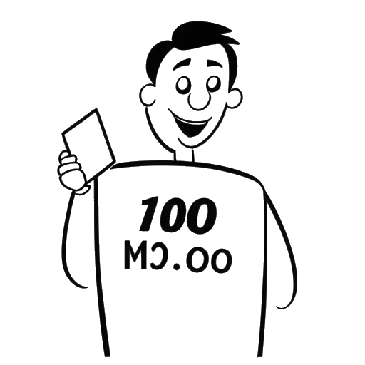 Desenho de arte de linha de uma pessoa segurando uma placa com "Time 100" escrito nela, representando Moritz sendo nomeado na lista Time 100 em 2007.
