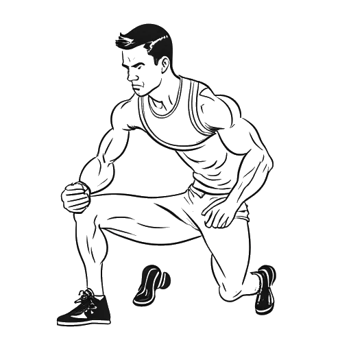 Strichzeichnung eines Mannes, der Matt Rife darstellt, der verschiedene Fitnessaktivitäten ausführt