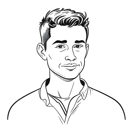 Disegno in bianco e nero di un uomo, rappresentante Matt Rife, in un tour globale
