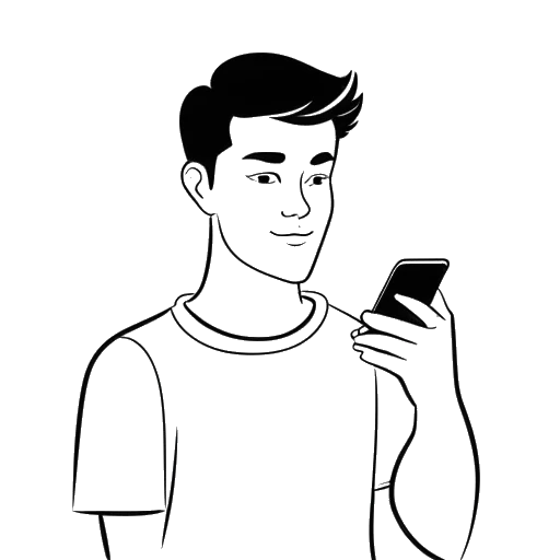 Disegno in bianco e nero di un uomo, rappresentante Matt Rife, che usa uno smartphone per fare un video su TikTok