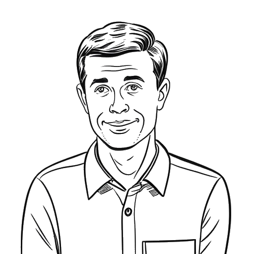 Disegno in bianco e nero di un uomo, rappresentante Matt Rife, che conduce uno show TV
