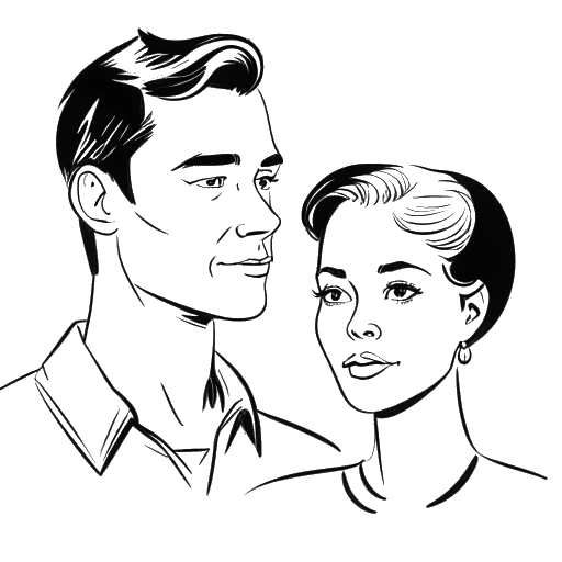 Desenho em linha de um homem, representando Matt Rife, e uma mulher, representando Zendaya