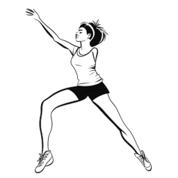 Strichzeichnung einer Frau, die Emily Feld darstellt, in einer dynamischen Cheerleading-Pose.