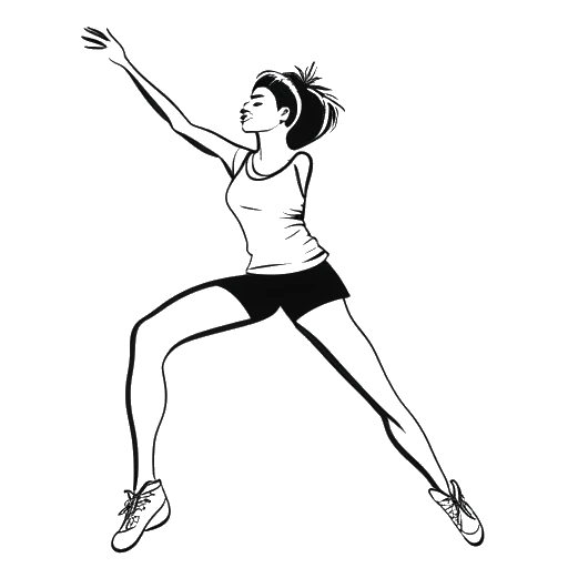 Strichzeichnung einer Frau, die Emily Feld darstellt, in einer dynamischen Cheerleading-Pose.