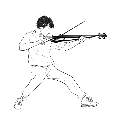 Strichzeichnung eines Kindes, das Julien Bam in seinen jungen Jahren darstellt, wie er lernt Geige zu spielen und Breakdance zu machen, während er gegen Mobbing kämpft.