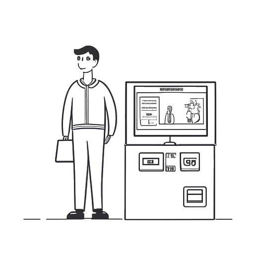 Line art representation of a man symbolizing Aaron Troschke, standing confidently as a TV host with a background illustrating his varying income sources—YouTube, television appearances, business ventures, and shareholdings.
