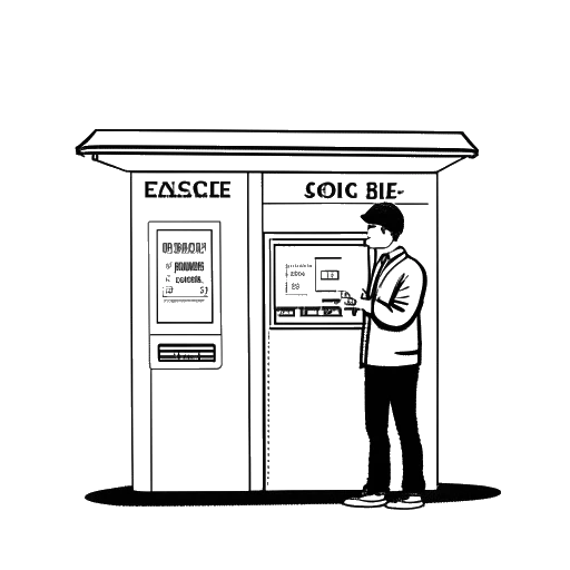 Line art drawing of a man, representing Aaron Troschke, standing in front of a kiosk, with the name 'Der Kiosk 030 GmbH', on a white background