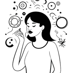 Desenho de uma linha de uma mulher, representando Ava Louise, aparecendo animada em uma conversa, com a silhueta de um assento de vaso sanitário e símbolos de vírus ao fundo, sugerindo seu polêmico salto para a fama.