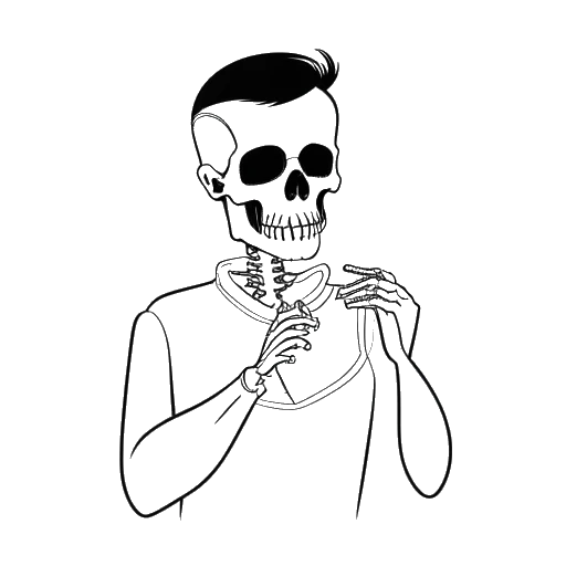 Strichzeichnung eines Mannes, der Freshtorge darstellt, der auf einem Röntgenbild einen Nasenring im Inneren hält