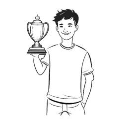 Strichbild eines Mannes, der einen Pokal hält, mit einem YouTube-Logo im Hintergrund, das Pflaumes Errungenschaften und Einfluss repräsentiert.