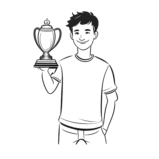 Strichbild eines Mannes, der einen Pokal hält, mit einem YouTube-Logo im Hintergrund, das Pflaumes Errungenschaften und Einfluss repräsentiert.