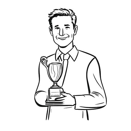 Line art drawing of a man, representing Varion, proudly holding a trophy, symbolizing the accolades and recognition he has garnered in his career.