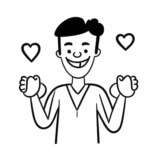 Line art drawing of a man, representing Varion, encircled by thumbs up and hearts, depicting the positive reactions and recognition from fellow YouTubers and fans.