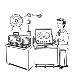 Representação em arte linear de um homem, simbolizando Nick Kosir, fazendo a transição de reportagem de notícias gerais para previsão do tempo cercado por equipamentos de transmissão.