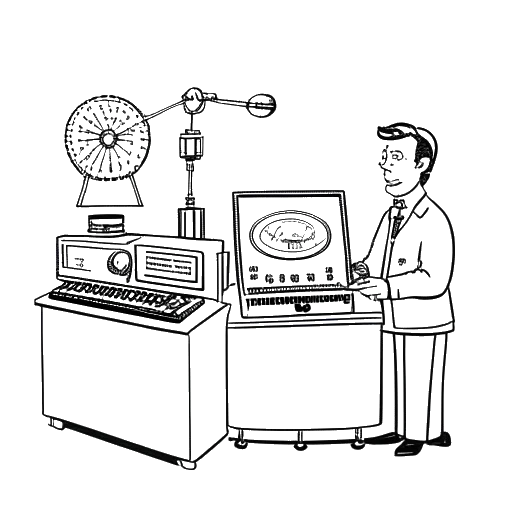 Strichzeichnung eines Mannes, der Nick Kosir symbolisiert und den Übergang von allgemeiner Nachrichtenberichterstattung zur Wettervorhersage umgeben von Rundfunkausrüstung darstellt.