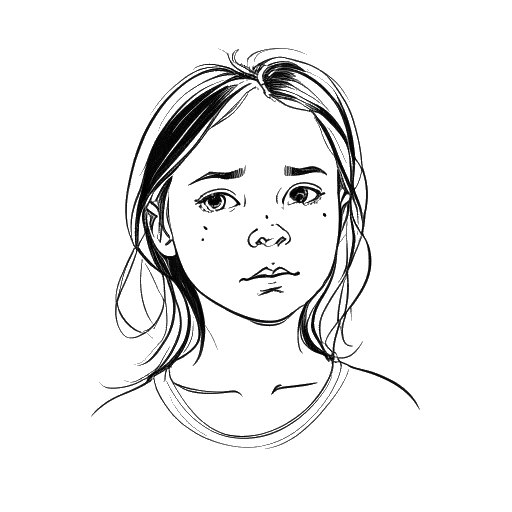 Line art drawing of a young girl representing Greta Thunberg, with determination and resilience, against a white backdrop.