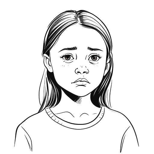 Dibujo de arte lineal de una joven Greta Thunberg mirando triste, simbolizando su lucha contra la depresión