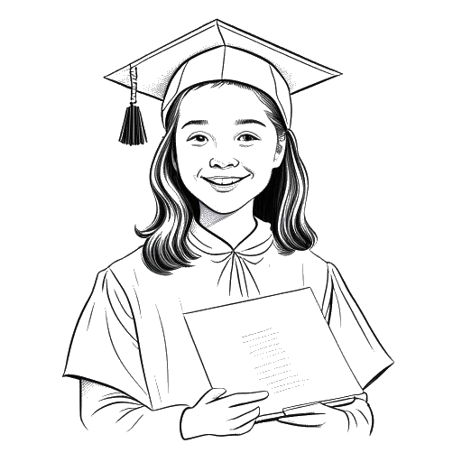 Desenho em arte linear de Greta Thunberg segurando um diploma do ensino médio