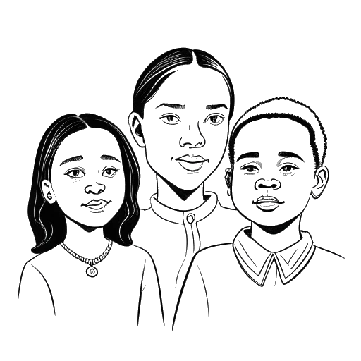 Lijnkunsttekening van Greta Thunberg met Rosa Parks en Martin Luther King Jr., haar inspiratiebronnen