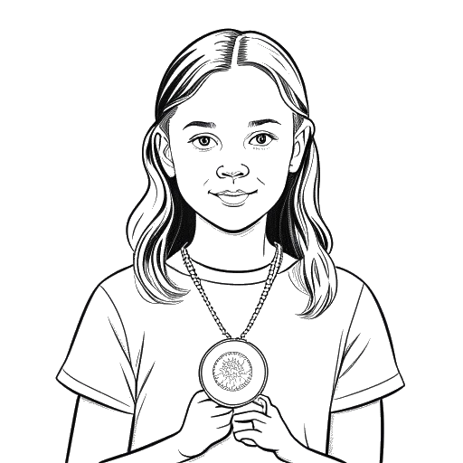 Disegno in stile line art di Greta Thunberg che tiene una medaglia del Premio Nobel per la Pace, simboleggiante le sue nomination