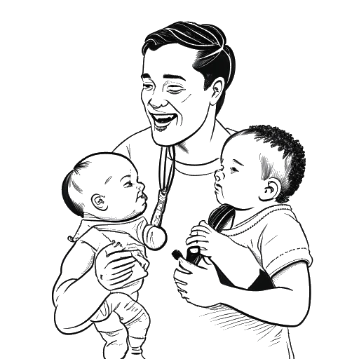 Dibujo de arte lineal de un bebé sostenido por un hombre y una mujer, simbolizando a los padres de Greta Thunberg, Malena Ernman y Svante Thunberg