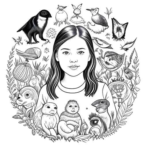 Dibujo de arte lineal de Greta Thunberg con varias especies nombradas en su honor
