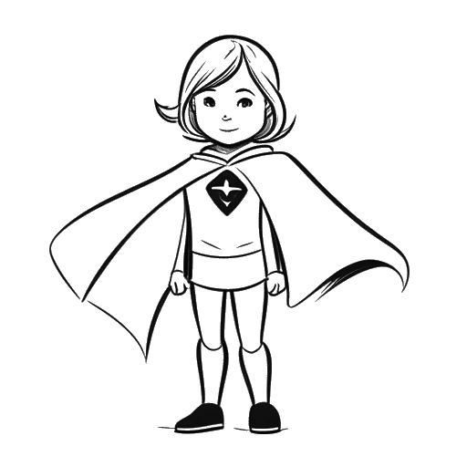 Desenho em arte linear de Greta Thunberg usando uma capa de super-herói, simbolizando sua visão da Síndrome de Asperger como um superpoder