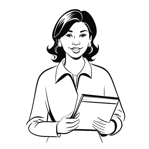 Desenho de arte linear de uma mulher, representando Alix Earle, segurando um diploma em Marketing.