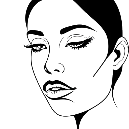 Desenho de arte linear de uma mulher, representando Alix Earle, aplicando delineador branco.