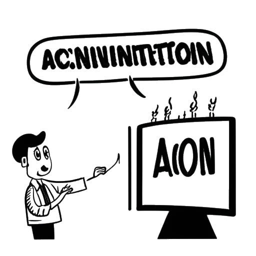 Desenho em arte linear de um homem, representando Alex Hormozi, segurando uma placa com 'Acquisition.com' escrito, com dinheiro fluindo em direção à placa ao fundo.