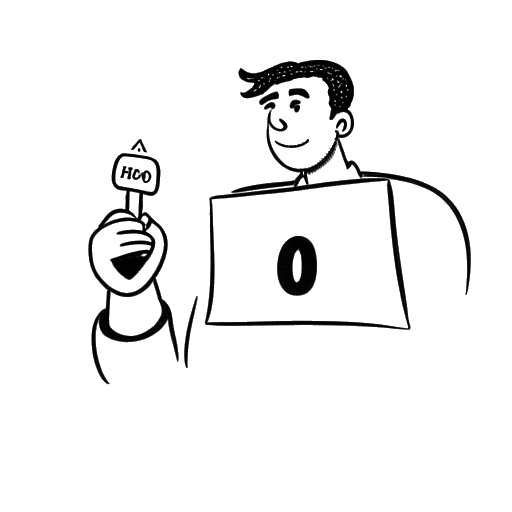 Dibujo de arte lineal de un hombre, que representa a Alex Hormozi, sosteniendo una llave y un letrero con '4000+' escrito en él.