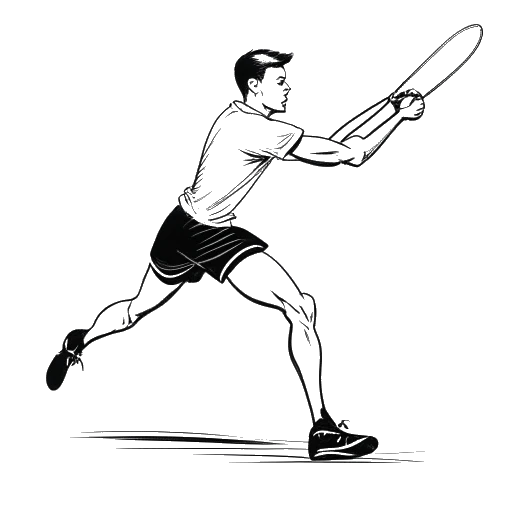 Line art drawing of a young man, representing Alex Hormozi, engaged in three sports: throwing a javelin, running, and catching a football at the same time.