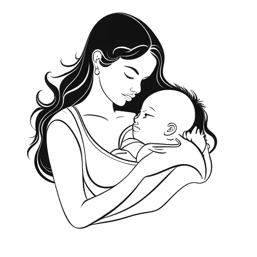 Strichzeichnung einer Frau, die ein Baby hält, die Mirella Preceks Weg zur Mutterschaft im Jahr 2020 darstellt
