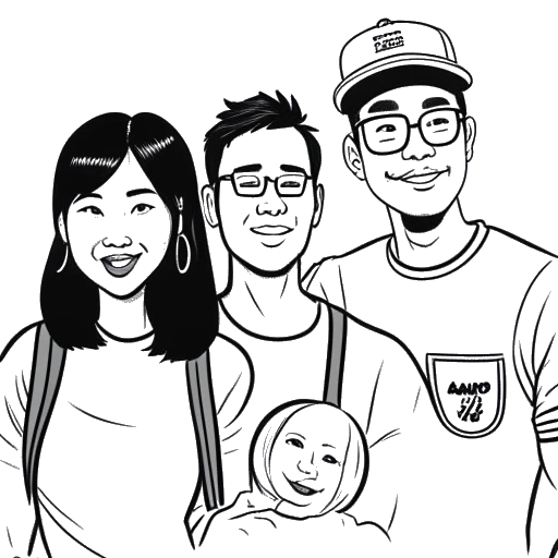 Desenho de arte linear de Stephanie Soo, Zach Choi ASMR e Nikocado Avocado juntos, com seus logotipos do YouTube ao fundo
