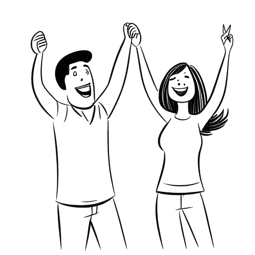 Line art drawing of a woman cheering on a man, representing Bunnie Xo and Jelly Roll