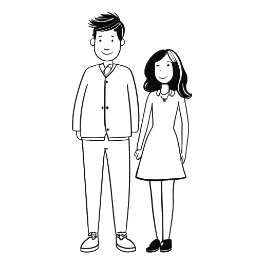 Desenho de arte de linha de um homem e uma mulher de pé juntos, representando Bunnie Xo e Jelly Roll