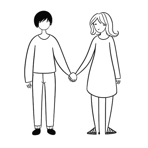 Desenho de arte de linha de um homem e uma mulher de mãos dadas, representando Bunnie Xo e Jelly Roll