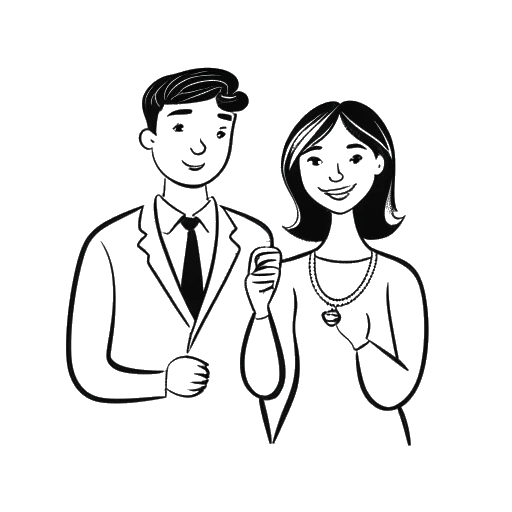 Line art drawing of a man and a woman holding a house key, representing Bunnie Xo and Jelly Roll