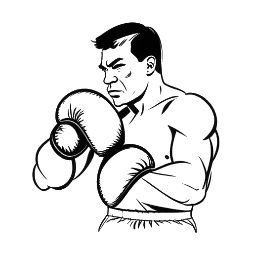 Line art drawing of a man representing Blueface, wearing boxing gloves