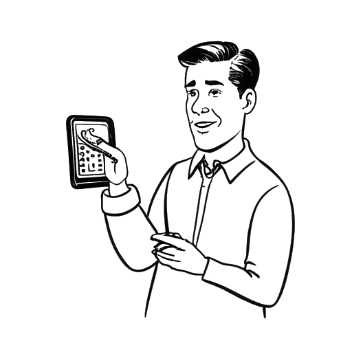Desenho em arte linear de um homem representando Blueface, segurando um controle remoto de televisão