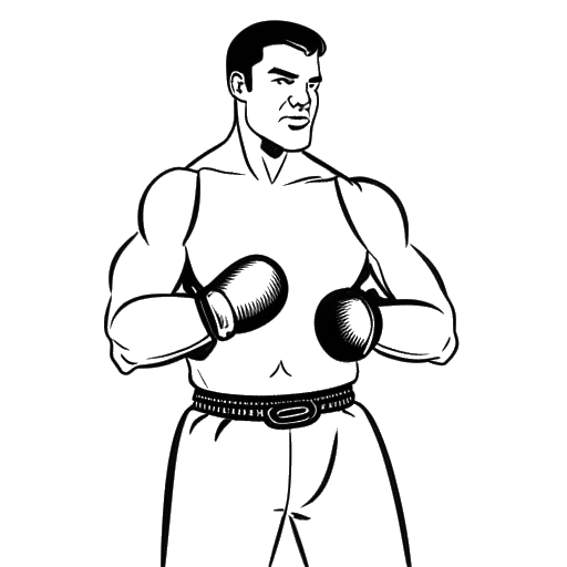 Desenho em arte linear de um homem representando Blueface, segurando um cinturão de boxe