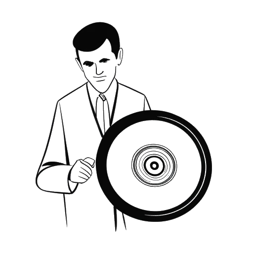 Disegno in bianco e nero di un uomo che rappresenta Blueface, con in mano un disco