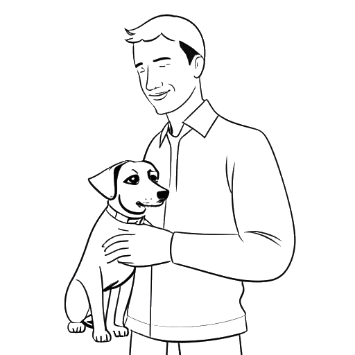 Line art drawing of a man representing Blueface, holding a dog