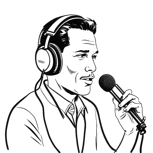 Strichzeichnung von Jan Böhmermann, der in ein Radiomikrofon spricht und Kopfhörer trägt