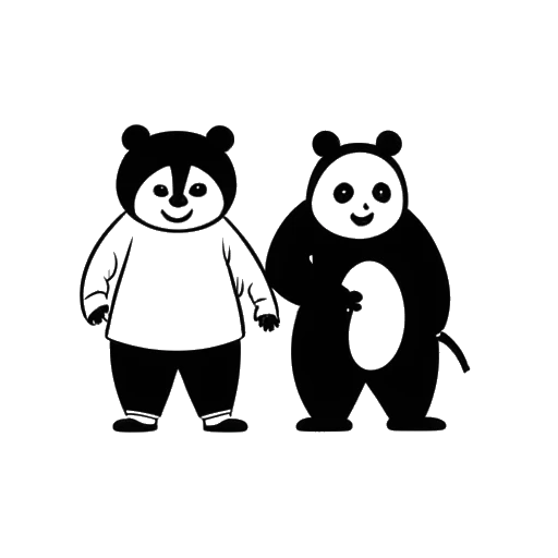 Strichzeichnung von zwei Männern, die Cheng Loew und Julien Bam darstellen, mit einem Panda-Logo zwischen ihnen und 'Zeitlupe' darunter geschrieben