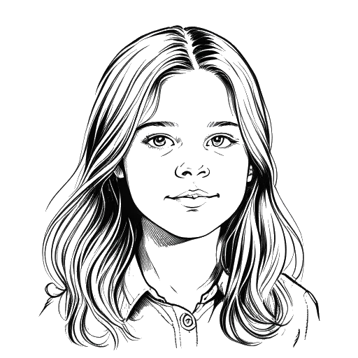 Line art drawing of a young girl with long hair, representing Susan "Daisy" Lemay from the soap opera "Guiding Light," on a white background.